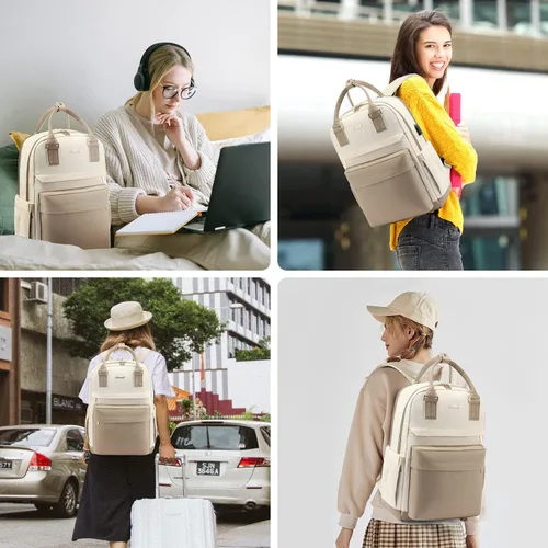 Miniatura 9 de LOVEVOOK - Mochila para laptop de 15.6 pulgadas para mujer, bolsa de laptop con puerto USB, mochilas impermeables de moda, mochilas vintage