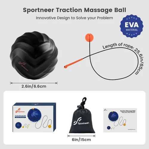 Miniatura 2 de Sportneer Bola de lacrosse de masaje con cuerda, masajeador de tejido profundo para liberación miofascial de espalda, terapia de punto de activación