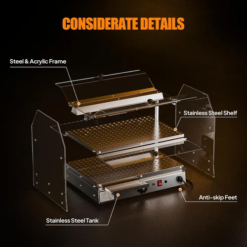 Miniatura 5 de ROVSUN Calentador de alimentos de 2 niveles, calentador de pizza, calentador de alimentos con iluminación LED, puertas delanteras y traseras, caja