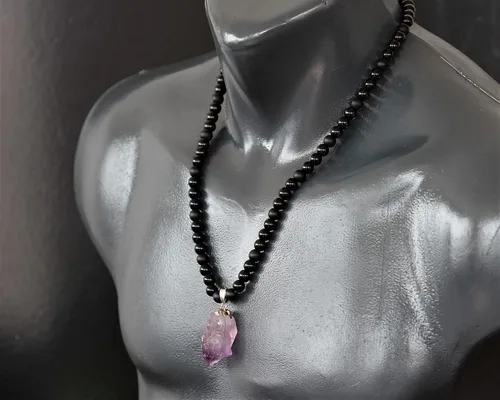 Miniatura 83 de Colgante de turmalina cruda natural, Collar de cuentas de ónix negro genuino, Collar de piedra negra, Collar de piedras preciosas, Cuentas de 0.315