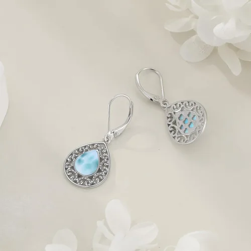 Miniatura 36 de Aretes colgantes con forma de lágrima de filigrana de piedra lunar de plata de ley 925 con cierre de palanca para mujer, regalos de joyería