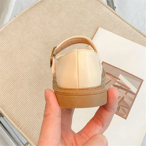 Miniatura 4 de Sandalias para niñas con diseño de lazo de cuero, punta redonda suave, zapatos planos para vestido de princesa