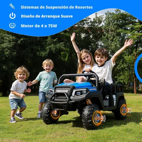 Miniatura 5 de Coche eléctrico para niños, juguetes de 24 V y 4 plazas con control remoto para padres, suspensión de 4 ruedas, capacidad máxima de peso de 220 Azul
