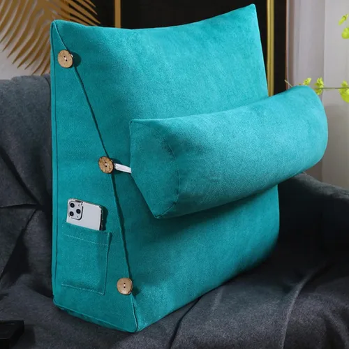 Miniatura 6 de Almohada de lectura y televisión, almohada de cuña de espalda con almohada ajustable para el cuello y bolsillos, almohada de lectura para reposo