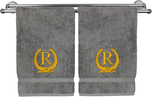 Miniatura 57 de Toalla de mano con monograma, regalo personalizado, 16 x 30 pulgadas, diseño de corona dorada bordada con letra blanca en toalla negra, extra
