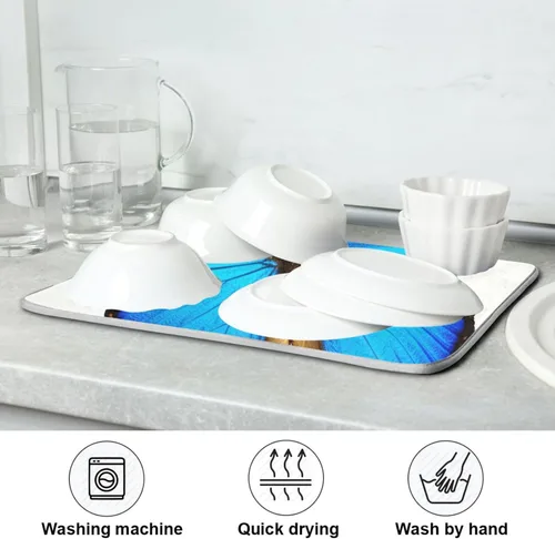 Miniatura 7 de Blue Butterfly Retro Musical Notes Dish Drying Mat, Reversible Coffee Mat, Quick Drying Dishes Draining Rack Pad for Kitchen Countertop Decor 18 x