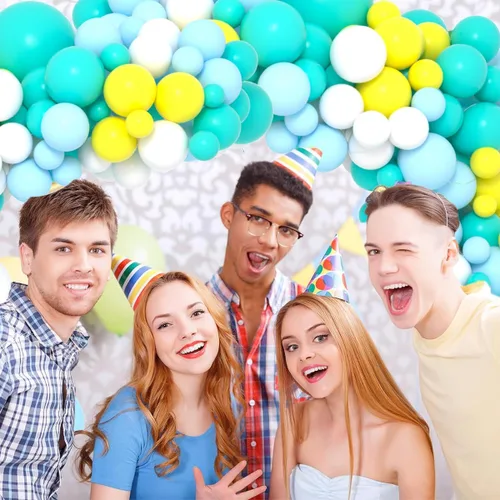 Miniatura 4 de Kit de arco de globos azul, amarillo y blanco, guirnalda de globos azul claro, verde azulado y amarillo blanco, globos azules y amarillos para Rojo