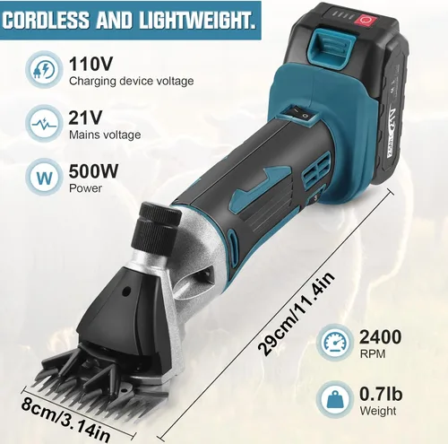 Miniatura 3 de Tijeras inalámbricas de ovejas de 500 W, cortadoras de ovejas recargables profesionales con 2 baterías de litio, 6 velocidades, cortadora de pelo