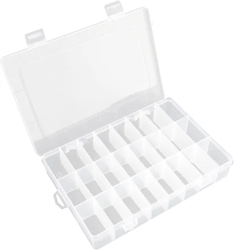 OALCQ Caja organizadora de plástico de 24 rejillas con divisores, caja organizadora de cuentas para manualidades, caja organizadora de aretes,