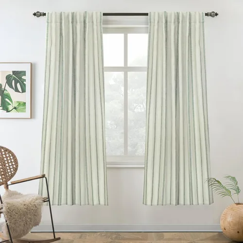 Miniatura 50 de DriftAway - Cortinas de Lino Mezcla de Granja 100% Opacas de 84 Pulgadas de Largo para Dormitorio, Cortinas Verticales Rayadas Impresas de Lino