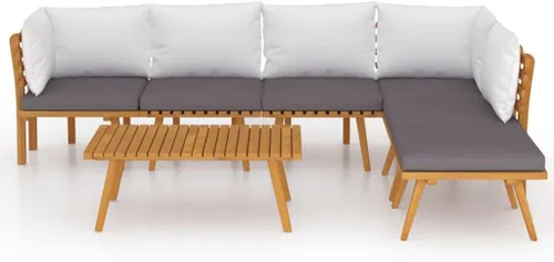 Miniatura 3 de Ensemble Salon de Jardin 7 Pièces en Acacia Massif Gris, Mobilier d'Extérieur Modulable avec Coussins Pour Terrasse, Balcon ou Jardin, Confortable