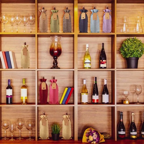Miniatura 6 de Shappy 36 bolsas de vino de arpillera a granel, boda, compromiso, despedida de soltera, regalo para recién casados, cubierta de lona para botella