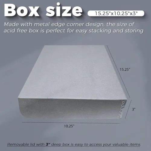 Miniatura 3 de Lineco, Caja de almacenamiento tipo folio archival de 10 x 15 pulgadas, 3 pulgadas de profundidad, sin ácidos con caja de preservación de bordes
