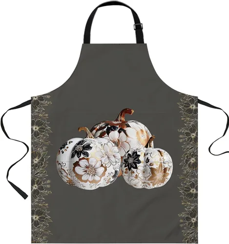 Delantal con peto de otoño de Acción de Gracias con bolsillos, impermeable, delantal ajustable para hombres y mujeres, cosecha de calabaza, floral,