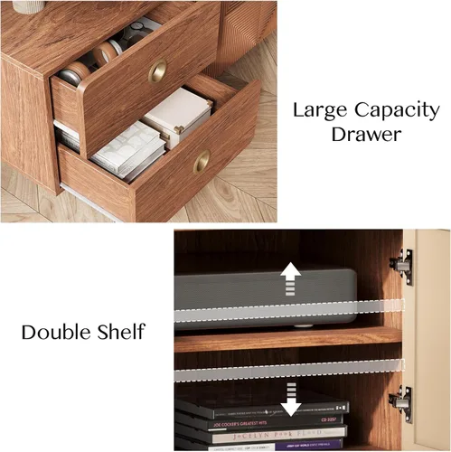 Miniatura 4 de JOINICE Soportes de TV acanalados de 66" para sala de estar, consolas de TV modernas de mediados de siglo para TV de 75 pulgadas, centro