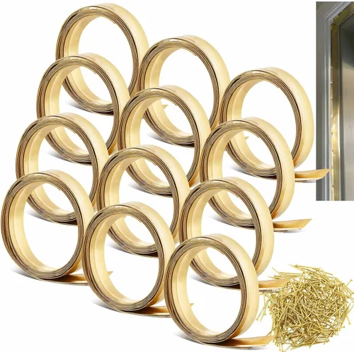 Miniatura 11 de Zonon Burlete de metal de latón de 1-1/4 pulgadas de ancho x 17.72 pies de largo, burlete de cobre para puerta antigua o ventana exterior con clavos
