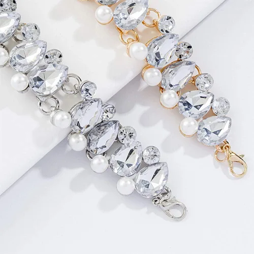 Miniatura 5 de Chmier Bohemia Rhinestone Choker Crystal Necklace Pearl Choker Wedding Jewelry Bridal Necklace Diamond Pendant Choker for Women and Girls