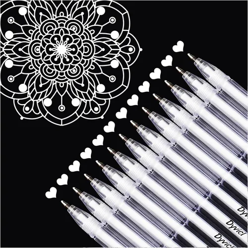 Dyvicl Bolígrafos de gel blanco, punta fina de 0.031 in, bolígrafos de tinta de gel para dibujo de papel negro, bocetos, ilustración, colorear para