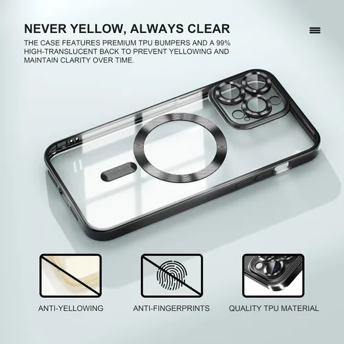 Miniatura 3 de Misea Funda magnética transparente para iPhone 14 Pro Max [compatible con MagSafe] [Nunca amarilla] [Protección contra caídas de grado militar] Negro