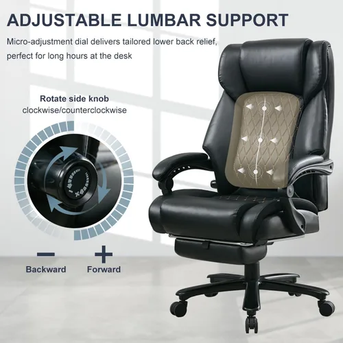 Miniatura 6 de Silla de oficina reclinable con reposapiés retráctil y soporte lumbar ajustable, capacidad de 500 libras para usuarios grandes y altos, silla