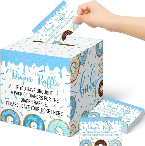 Miniatura 57 de Teling 51 boletos para rifas de pañales con caja de tarjetas, decoración de baby shower, caja de soporte para baby shower, para fiesta de rifas