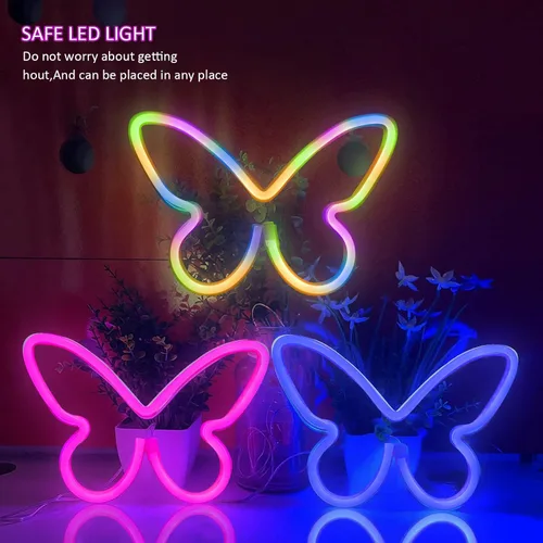 Miniatura 3 de BRIGHTDECK 3 Piezas de Letreros de Neón de Mariposa, Luz de Neón para Dormitorio, Letreros de Neón LED Alimentados por USB o 3 Baterías AA