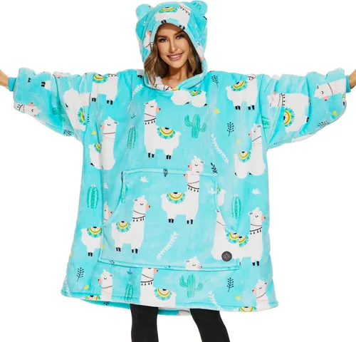 Miniatura 45 de Three Poodle - Manta con capucha portátil para niños, sudadera de sherpa de gran tamaño con capucha gigante, manta con capucha cálida y acogedora