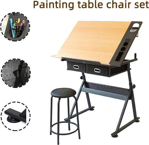 Miniatura 2 de JFF Mesa de dibujo de altura ajustable, mesa de dibujo, escritorio de artista, mesa inclinada, escritorio para manualidades, pinturas en acuarela