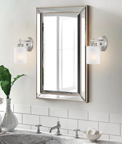 Miniatura 5 de Kira Home Phoebe - Lámpara de pared/tocador moderna de 8 pulgadas + pantalla de vidrio esmerilado con semillas, acabado de níquel cepillado