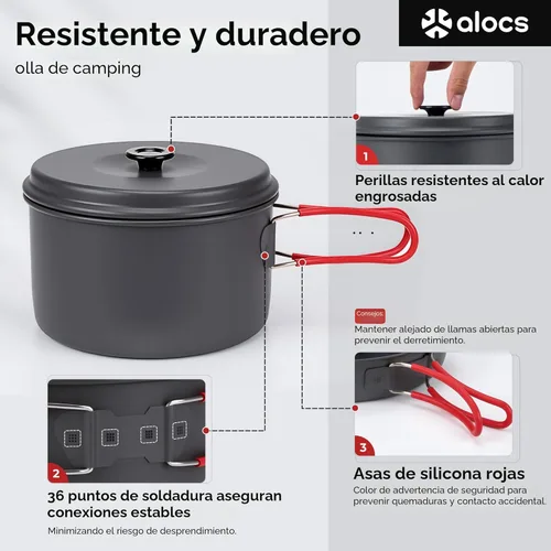 Miniatura 3 de Alocs Camping Cookware Set Camping Gear, Compact Camping Pots and Pans Set, Durable Hard Alumina Camping Cooking Set for Outdoor Backpacking Camping