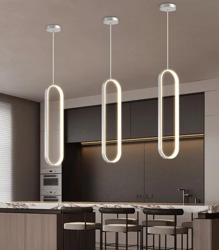 Miniatura 15 de Candelabros LED modernos para entrada de vestíbulo, techo alto, lámparas de escalera largas, regulables, montaje empotrado, alto recibidor, Negro