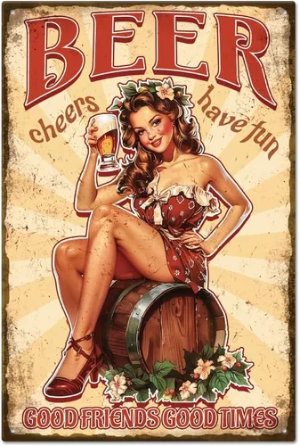 Miniatura 13 de GLOBLELAND Letrero Vintage de Dama Pin Up de Metal de Hojalata de 8×12 Pulgadas Letrero Retro Gracioso de Hojalata para Bar, Parrilla, Puerta