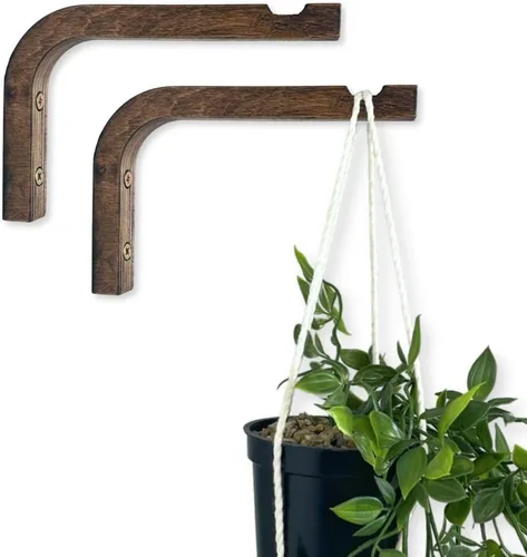 Miniatura 14 de EvenWood Juego de 2 ganchos para plantas de pared de 6 pulgadas, gancho de madera montado en forma de L, soporte para interiores y exteriores