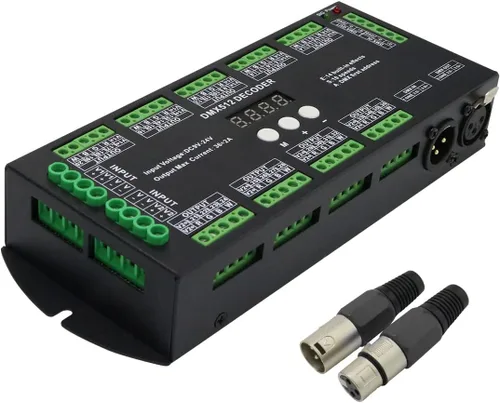 AKEPO Decodificador de pantalla digital LED DMX RGBW de 36 canales, controlador DMX512 para luces LED RGBW DC9-24V 2A/CH con 14 efectos integrados