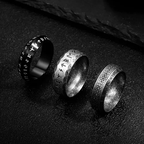 Miniatura 7 de Dochais 3 anillos vikingos para hombres, anillos vikingos nórdicos para hombre, anillos de acero inoxidable, vintage, anillo de runas celtas, anillo