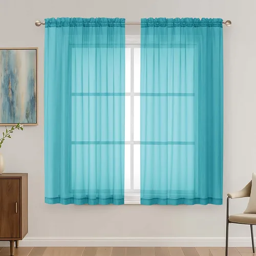 Miniatura 128 de OVZME - Cortinas traslúcidas blancas de 45 pulgadas de largo, 2 paneles, cortinas de gasa con bolsillo para barra para ventanas pequeñas, cada una