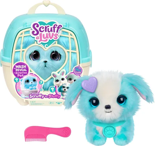SCRUFFALUVS Blue Surprise Pet, juguetes de peluche misteriosos, animales de peluche, lava para revelar 1 de 3 mascotas de rescate: cachorro, conejo