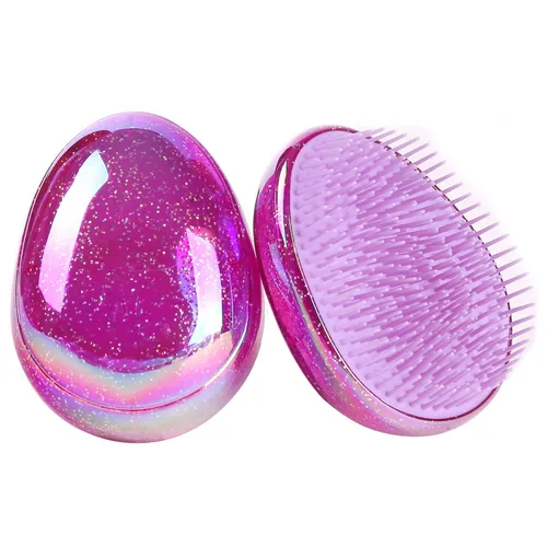 Miniatura 9 de Cepillo desenredante, cepillo de pelo portátil de viaje, forma de huevo con purpurina, nudos antiestáticos, cepillo desenredante de masaje con cojín