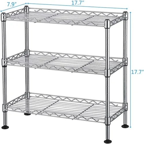 Miniatura 3 de Estantería de 3 niveles, estantería de alambre ajustable, estante de almacenamiento resistente, estante de esquina de metal para cocina, sala