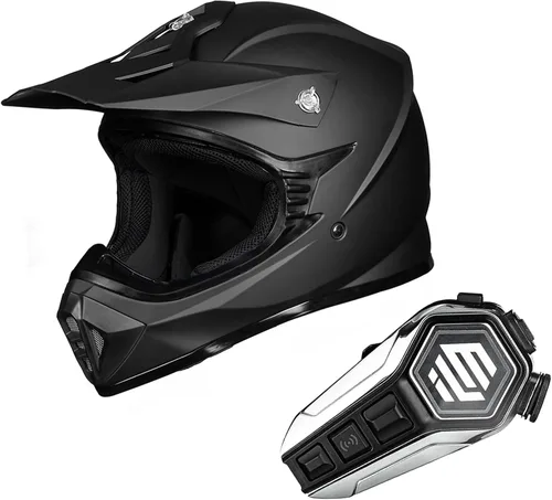 ILM Casco de motocross para adultos, casco de motocross, ATV Dirtbike (M, negro mate) y auriculares Bluetooth con sistema de alta fidelidad