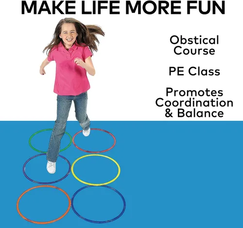 Miniatura 5 de Fun Express Juego de 6 anillos de agilidad para carrera de obstáculos grandes de 20 pulgadas, equipo profesional de PE para educación física