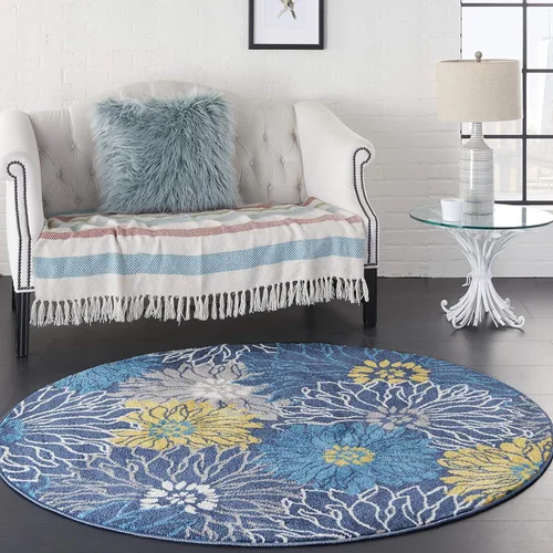 Miniatura 50 de Nourison Passion - Alfombra azul, de 6 pies, 7 pulgadas x 9 pies, 6 pulgadas, floral, campestre, fácil de limpiar, no desprende pelo