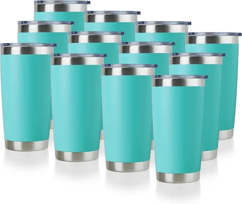 Miniatura 28 de DOMICARE Vaso de acero inoxidable de 20 onzas a granel con tapa, taza de viaje aislada al vacío de doble pared, taza de café con recubrimiento