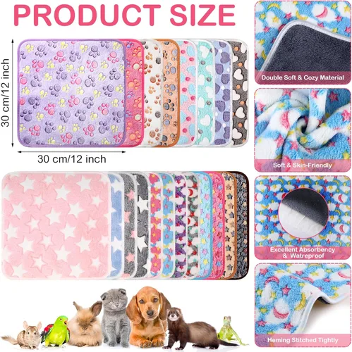 Miniatura 2 de Newwiee 20 Piezas Manta de Vellón Impermeable para Mascotas Pequeñas Lavable a Granel Ropa de Cama para Jaula de Animales Pequeños Cobaya Cachorro