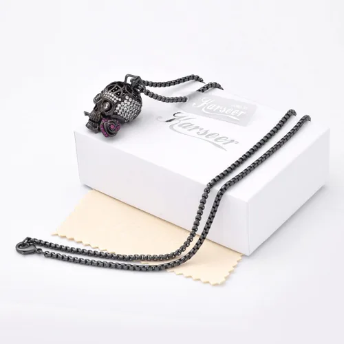 Miniatura 6 de Karseer Collar con colgante unisex con diseño de calavera y rosa Romance Forever con cerebro de cristal oculto en el interior, Metal Cristal Estrás