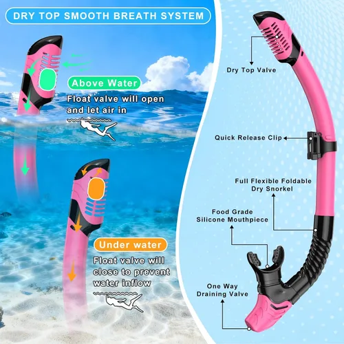 Miniatura 3 de Snorkeling Gear for Adults, Mask Fin Snorkel Set, Dry Top Snorkel Mask, Panoramic View Anti-Leak Anti-Fog 3 in 1 Snorkeling Kit Travel Diving