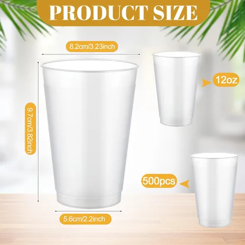 Miniatura 2 de Jingmore 500 vasos de plástico esmerilado a granel – 12 oz desechables transparentes vasos esmerilados para eventos de estadio hogar, fiesta