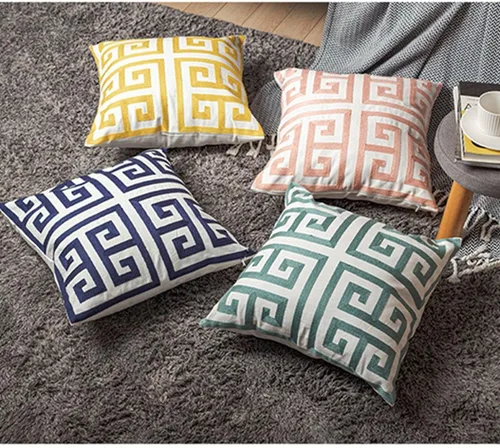 Miniatura 2 de Funda de almohada decorativa bordada, lona de algodón, cuadrada, 18 pulgadas, funda de cojín (azul)