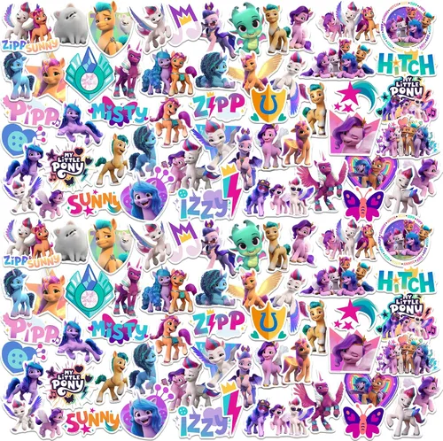 My Little Pony: Make Your Mark - Paquete variado de calcomanías grandes de vinilo de 100 unidades – Sunny Starscout, Izzy Moonbow, Zipp Storm &