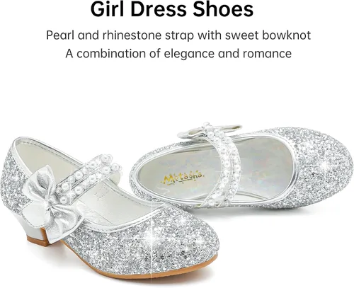 Miniatura 3 de Motasha Zapatos de vestir para niñas, zapatos de tacón bajo para niñas, zapatos de tacón bajo, Mary Jane, Navidad, boda, fiesta, zapatos brillantes